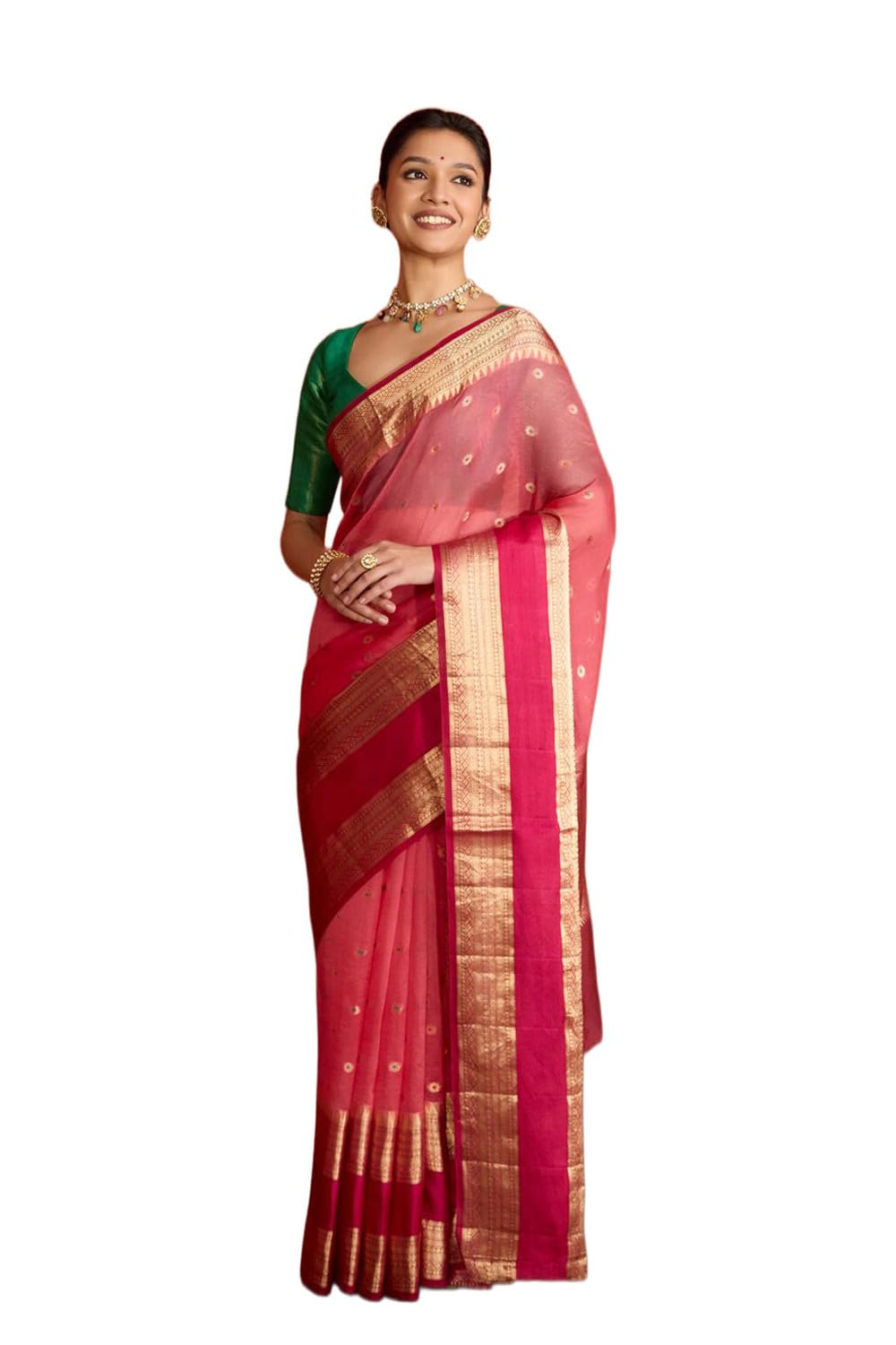 Taneira Women Light Pink Pure Silk Organza Cutwork Banarasi Saree with Unstitched Blouse Piece (SPG08BAB6655-Light Pink)