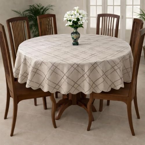 Image of Homerz Premium Waterproof PVC Sparkle Table Cover Collection | Table Cover with Scallop Edges | Dust, Spill & Scratch Resistant (Classic Grid Charm, 60 inch- Round)