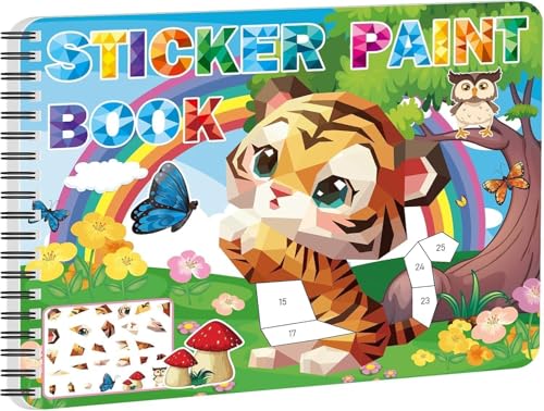 Kalysky Paint by Sticker Kids, Libri Stickers Bambini con 10 Animali Carini, adesivo libro di attività giocattolo regalo di compleanno per ragazzi ragazze