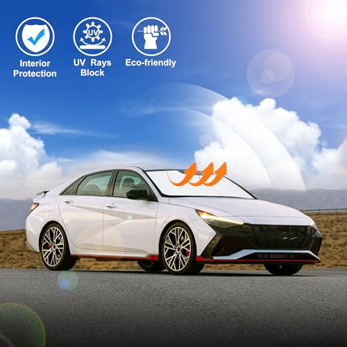 Image of Windshield Sun Shade Custom Fit for 2021 2022 2023 2024 2025 2026 Hyundai Elantra Accessories Foldable Sunshade Sun Blocker Protect Car from Sun Rays & Heat Damage Keep Car Cooler