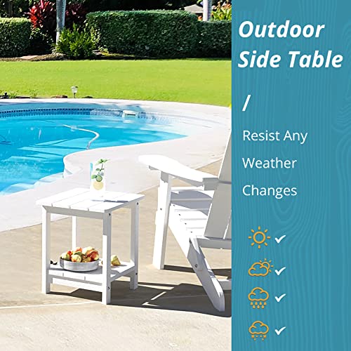 Lue Bona Adirondack Outdoor Side Table, 2-Tier White Poly Patio End Table Weather Resistant, Morden Side Table For Patio, Pool, Porch #TOP1