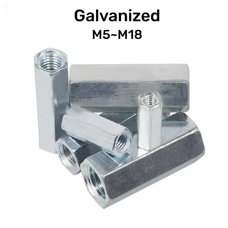 M5 M6 M8 M10 M12 M14 M16 M18 Acciaio al carbonio zincato Dadi di accoppiamento esagonali lunghi e allungati Manicotto di estensione del giunto del connettore(M18x27x55mm-1pcs)