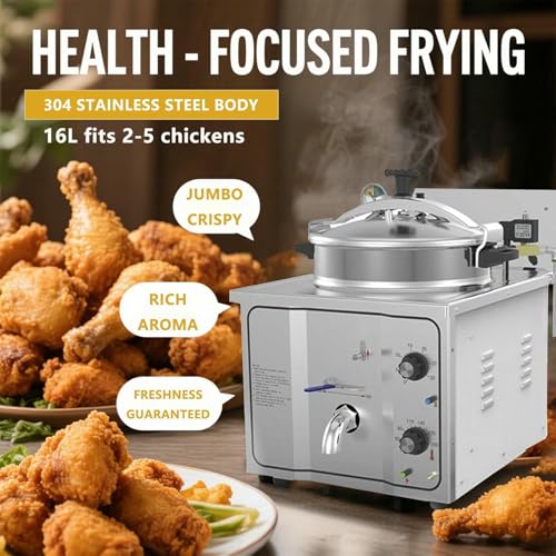 Image of Pressure Fried Chicken Machine ，Industrial deep fryer pressure cooker electric table top commercial chicken pressure fryer, Stainless Steel 3000W