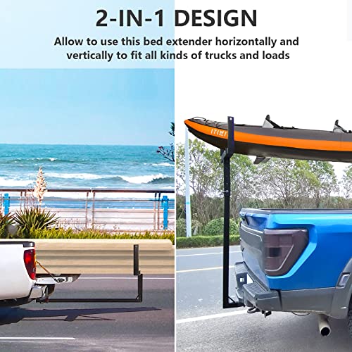 Grandroad Auto Truck Bed Extender, 2 in 1 Design Foldable Kayak Hitch Extender, 850lbs Load Capacity Pick Up Truck Bed Hitch Mount Extension Rack for Canoe Boat Kayak Lumber/Black