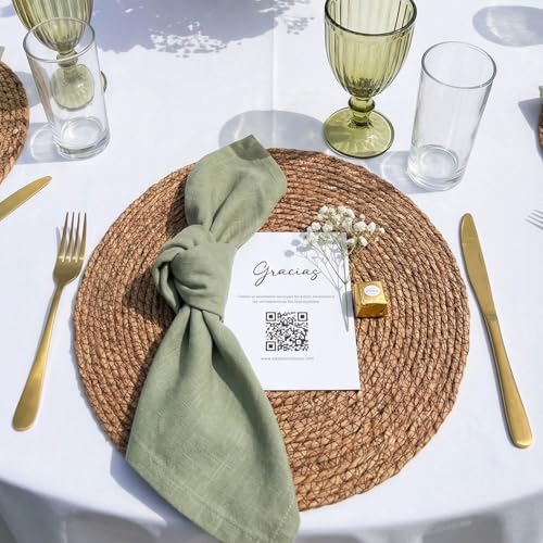 Image of Laquedecraft 13.8 inch Set of 10 Round Brown Seagrass Placemats | Boho Woven Rattan Table Mats | Farmhouse Wicker Spring Corn Husk Plate Chargers (Brown)