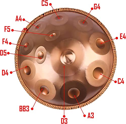 Handpan Drum de 12 notas, 22 pulgadas, acero inoxidable con bolsa suave, percusión armónica para sanación sonora, meditación personal, yoga, dorado miniatura 4