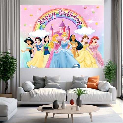 Image of Princess Birthday Backdrop 5x4 Ft | Backdrops for Decoration | Birthday Decoration Backdrop | Banner for Kids Theme Party