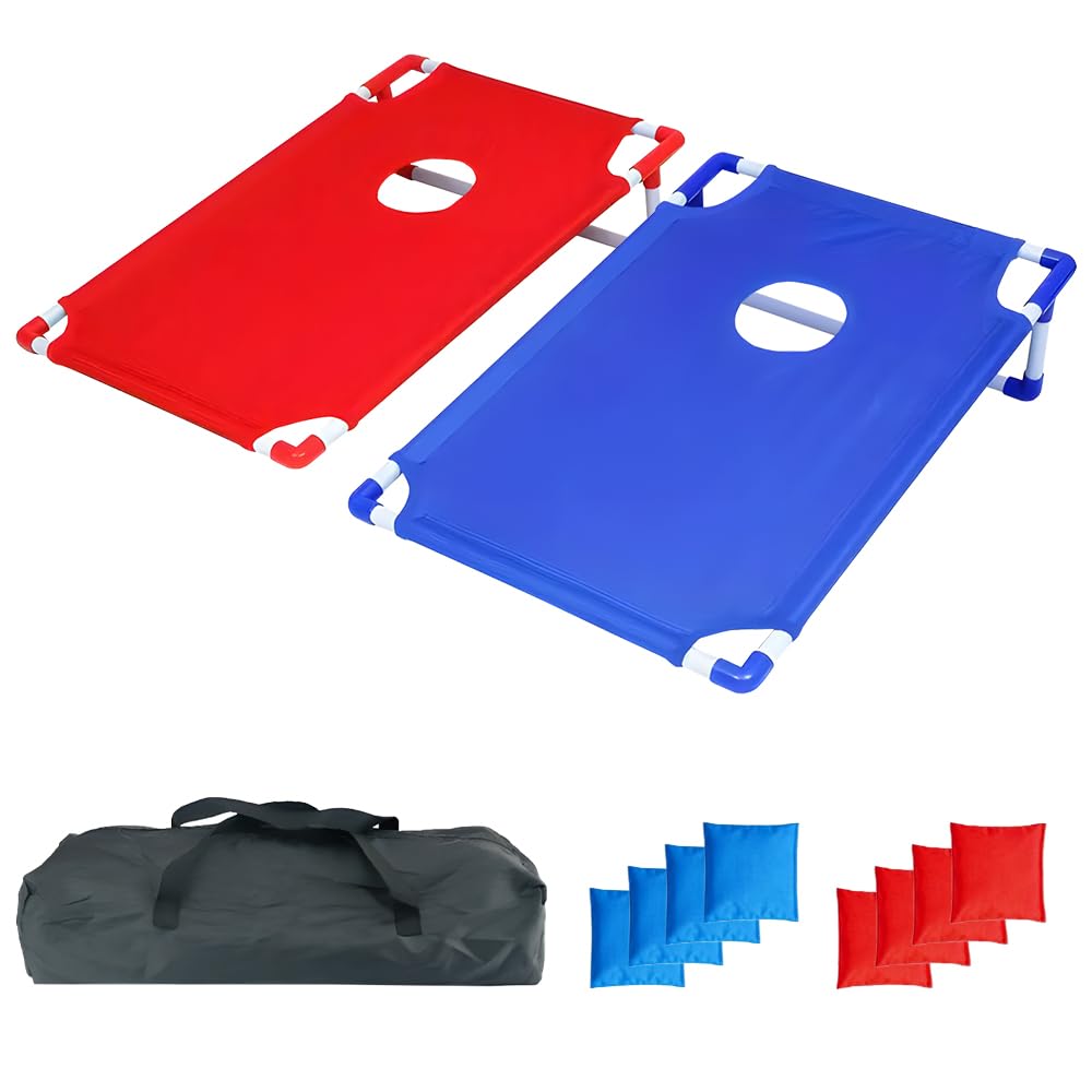 Jonuin Cornhole Game Set, Portable Bean Bag Toss Game with 2 Cornhole Boards, 8 Cornhole Bean Bags & Carry Bag, Waterproof PVC Framed Cornhole Game, Indoor Outdoor Yard Beach Toss Game