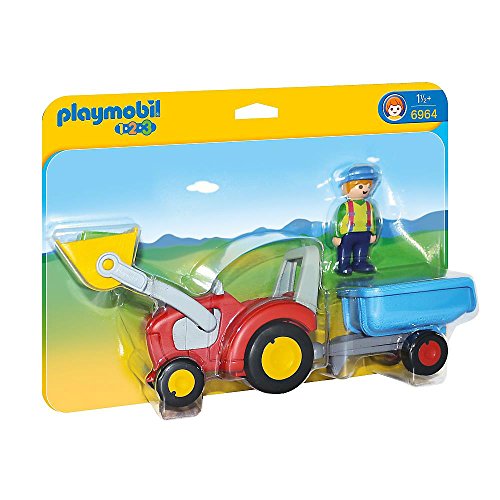 Playmobil 1.2.3 6964 Fermier avec Tracteur et remorque - avec Un Personnage et Son Tracteur - Mes Premiers Apprendre en s'amusant - pour Les Tout-Petits 18-36...