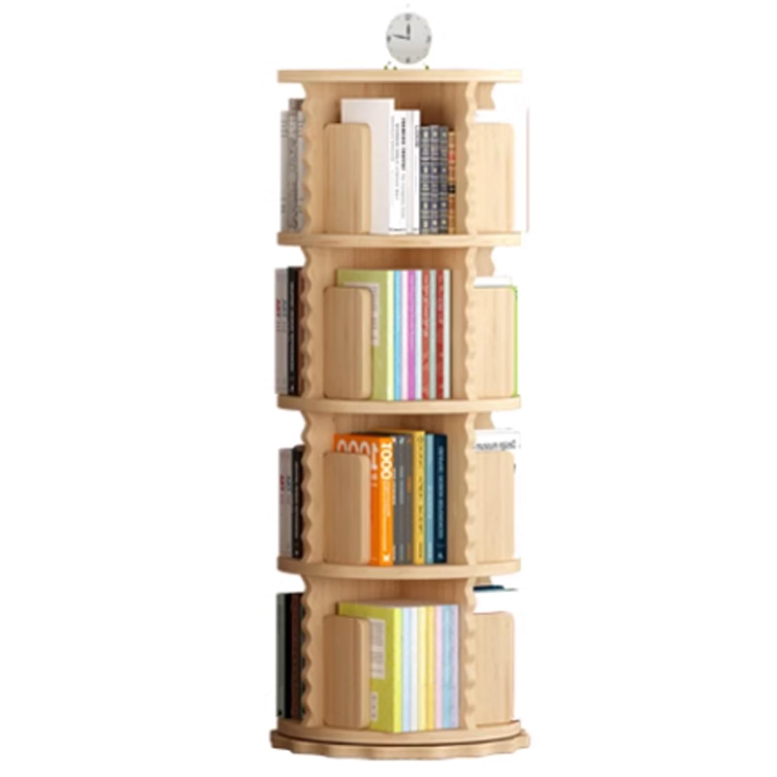 Librería Giratoria De Madera Maciza Estantería Multicapa Estantería para Niños Estantería para Libros Ilustrados para Niños Estantería para Revistas Giratoria 360° (S : 50.5x50.5x128cm)