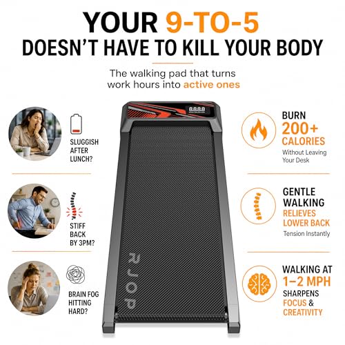 Image of RJOP 2.5HP Walking Mat with Incline Pad, Under Desk Treadmill for Home Gym | Walking Running Pad with Remote, 3 in 1 Low Noise Small Mini Portable Treadmill with LED Screen, 270lbs Capacity