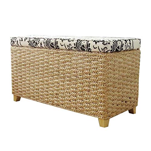 Footstool Bench Storage Natural Rattan Ottoman Upholstered Pouffes Storage Chest Sofa Bench Seat Hand-woven Rattan Stool Space Saving Max Load 150kg (Size : 40 * 40 * 40cm)