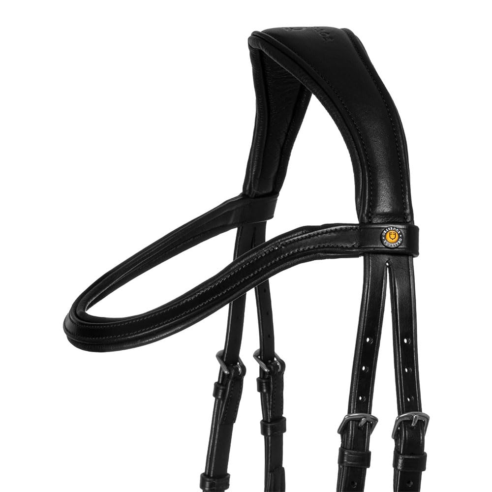 Briglia testiera Comfitec, Sagomata in Cuoio, Nera, Regolabile con Imbottiture (BLACK, PONY)