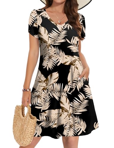 Zeagoo Womens Summer A-Line Dress with Pockets Mini Short Sleeve Dresses Flowy Beach Swing Dress 2025 Vacation Travel