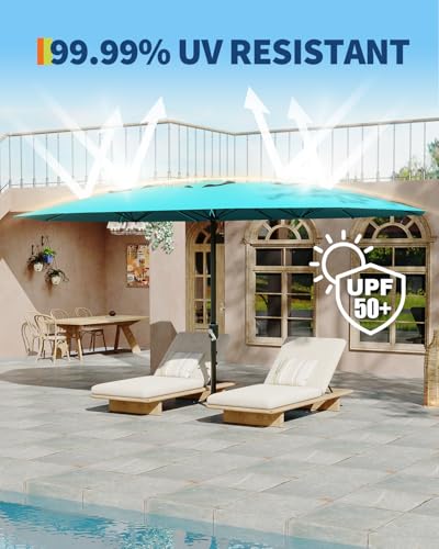 13FT umbrella outdoor patio,Double-Sided Rectangle Umbrella Oversized Shade for 2-6 People, Fade Resistant Canopy for Deck Pool Garden Backyard (Misty Blue, 13FT)