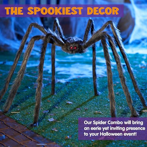 Image of JOYIN 2 Pack 5 Ft Halloween Outdoor Decorations Hairy Brown Spider, Scary Fake Giant Large Spider Haunted House Props, Halloween Lawn Porch Yard Garden Tree Decorations Party Indoor Decor