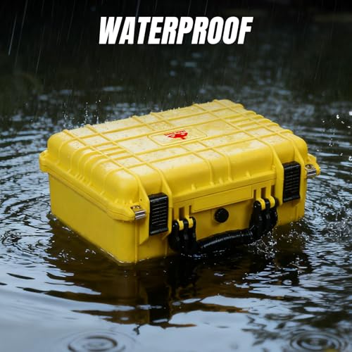 Image of Jack Boss 16x 12.8x 6.8 Inch Hard Case, Portable Weather Waterproof Protective Camera Case with Customizable Foam, Fit Use of Drones, Camera, Equipments, Yellow