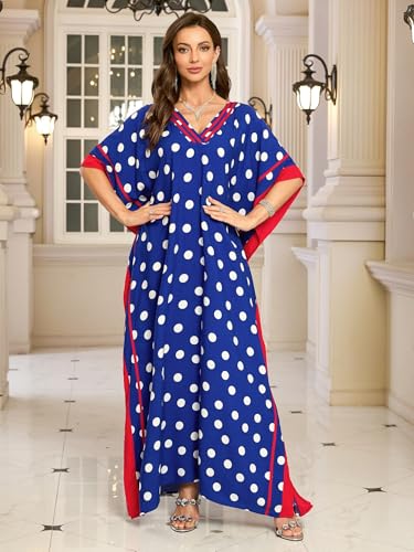 Image of KECVOT Kaftan Dresses for Women V-Neck Print Swimsuit Cover Up Plus Size Beach Caftan Lounge Dress