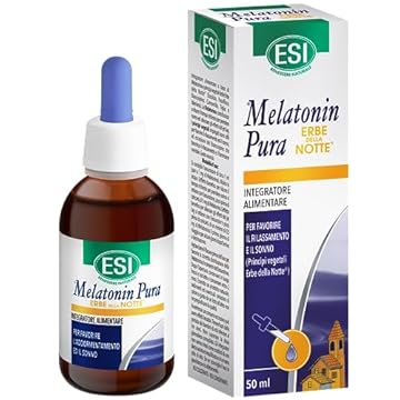 ESI - Melatonin Pura con Erbe della Notte, Integratore Alimentare in Gocce con Melatonina, Passiflora, Biancospino e Camomilla, Favorisce il Sonno, Senza Glutine e Vegan, Gusto Arancia, 50 ml