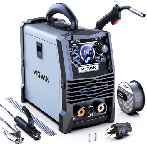 Image of Gasless MIG Welder 110V /220V Dual Votage, 140A Welding Machine, Flux Cored MIG /Lift TIG /Stick ARC 3 in 1 MIGVAN Welders Synergic Control with One-Click Wire Feeding, IGBT DC Inverter with LED Display