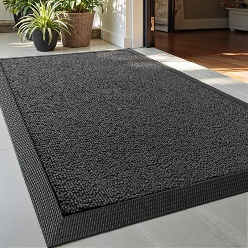 DEXI Fußmatte Außen 60 x 90 cm, rutschfest Schmutzfangmatte, waschbar & wetterfest dünn Fussmatte Türmatte Fußabstreifer für Eingangsbereich und Außenbereich, Grau