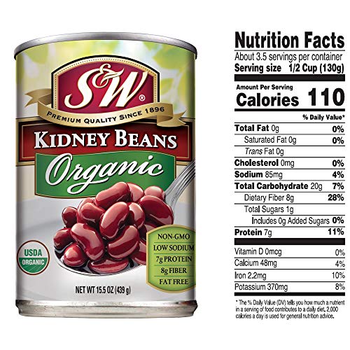 S & W Organic Kidney Beans (12 Pack), Vegan, Non-GMO, Natural Gluten-Free Bean, Sourced and Packaged in the USA (15 Ounce Can)