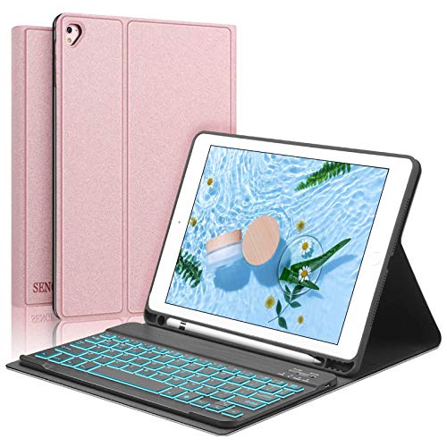 Keyboard Case for iPad 9.7 inch- iPad 6th /5th Generation- iPad Air 1/2 - iPad Pro 9.7 - Pencil Holder - Backlit Keyboard - Auto Wake and Sleep - iPad Keyboard Case 9.7 (Rose Gold, 9.7)