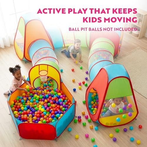 Image of Playz 7pc Kids pop up Play Tent, Crawl Tunnel & Ball Pit for Toddlers | Collapsible Baby Ball Pit & Crawling Tunnel, Kids' play tents & tunnels indoor playset /playhouse /playground for ages 3+