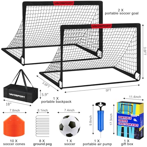 Image of Kids Soccer Goals for Backyard Set - 2 of 4' x 3' Portable Soccer Goal Training Equipment, Pop Up Toddler Soccer Net with Soccer Ball, Soccer Set for Kids and Youth Outdoor Games, Sports, Play