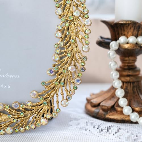 ZIYOO Luxury 3.5x5 Oval Crystal Embellished Gold Picture Frame –Vintage Decorative Frame for Tabletop Display&Home Decor&Gift
