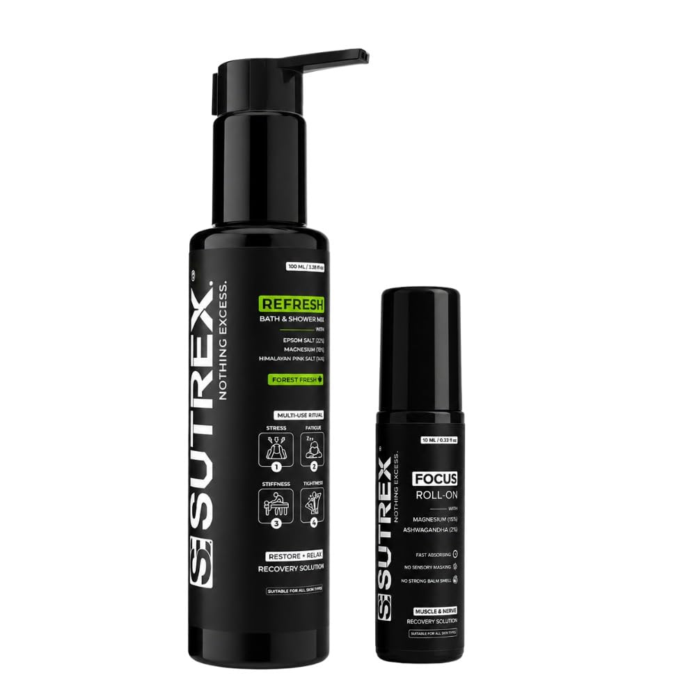 SUTREX Magnesium Muscle & Nerve Recovery Wellness Combo | Focus Stress Relief Roll-On 10ml + Refresh Forest Fresh Bath & Shower Mix 100ml | Stress Relief, Muscle Relaxation, Nerve Relaxation, Recovery & Self-Care Kit | Focus Stress Relief Roll-On 10ml, Refresh Forest Fresh Bath & Shower Mix 100ml, Stress Relief & Muscle Relaxation-image-23