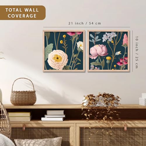 Image of kotart - Floral theme abstract art paintings with frame for living room wall decor - modern art framed posters (multicolor) set of 2 (D)