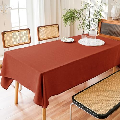 Image of AUSSPVOCT Textured Table Cloth Rectangle 60x104 Inch for Home Kitchen Decor | Terracotta Waterproof Spill-Proof Wipeable Fall Tablecloths Wrinkle Free Rectangular Dining Tables Cover