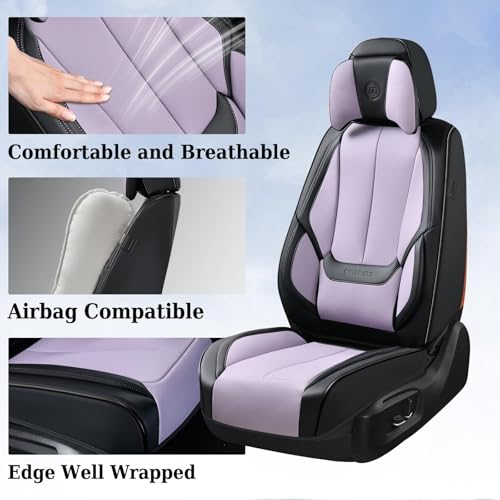 Image of Coverado Universal Seat Covers Front, 2-Pack Universal Seat Covers for Cars, Waterproof Nappa Leather Car Seat Covers with Head Pillow, Auto Protectors Fit for Most Sedans SUV Truck-Black&Purple