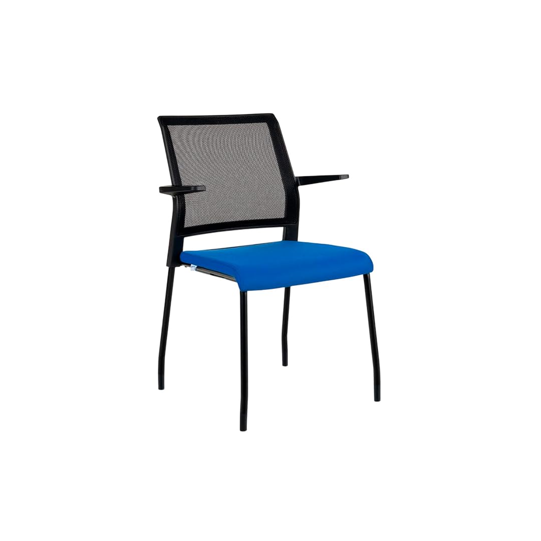 Rocada | Silla Confidente de 4 Patas - Respaldo de Malla Negra - Asiento Tapizado Azul - Reposabrazos Incluidos - Estructura Negra - Modelo RD938M-3 para Visitas y Reuniones