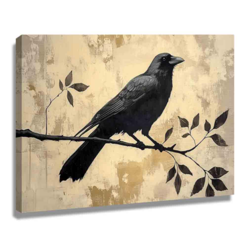 LMYSXAOZ Black Crow Canvas Wall Art Bird on Branch Painting Raven Couple Pictures Prints for Halloween Decor (Brown,28L x 42W)