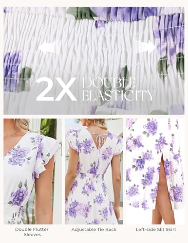 Image of GRACE KARIN 2026 Womens Summer Dresses V Neck Ruffle Sleeve Floral Boho Beach Dress A-Line Swing Midi Wedding Guest Sundress