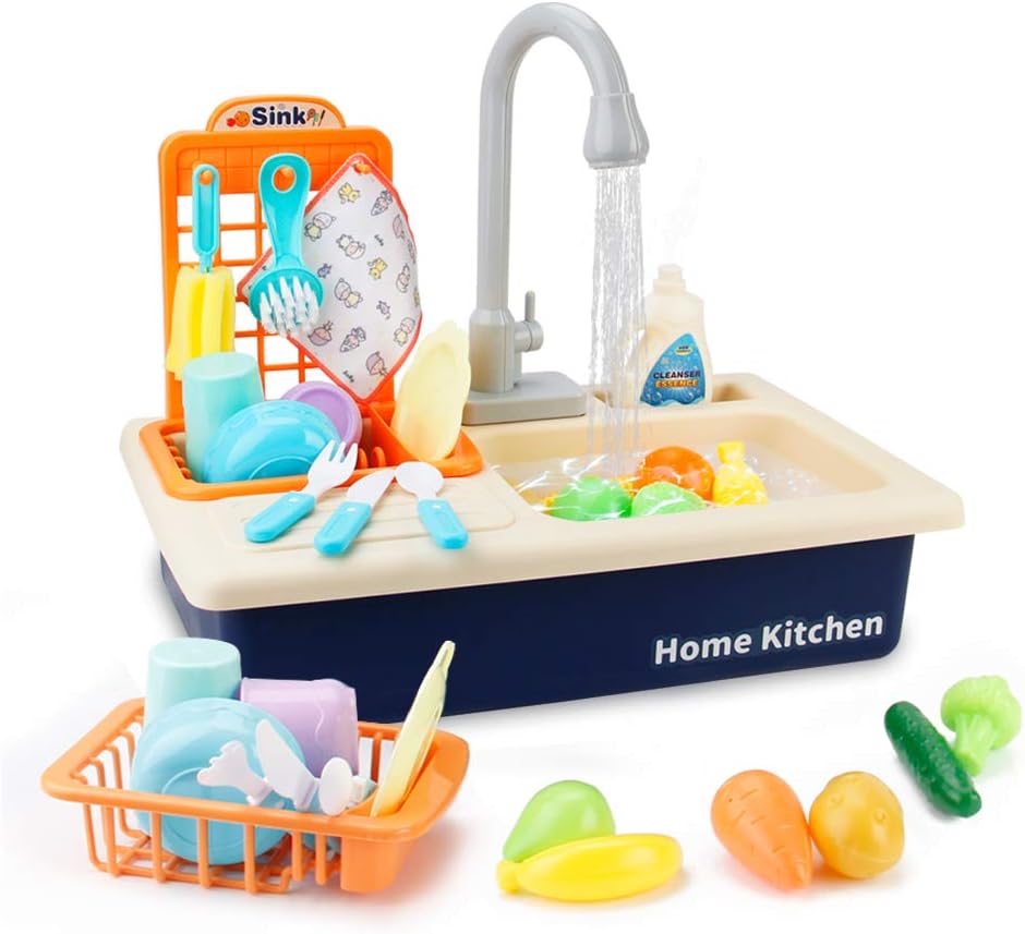 Cable World® Kitchen Set for Kids - Plastic Kids Play Kitchen Sink/Washbasin with Running Water for Kids - Electronic Washbasin,Pretend Role Play Kitchen Toys Set (Blue)