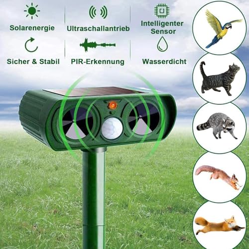 Ultraschall Katzenschreck für Garten, Marderschreck mit PIR-Bewegungssensor, Solar Katzenabwehr Wasserdicht für Garten, Wirksam gegen Katzen, Marder, Hunde und Vögel