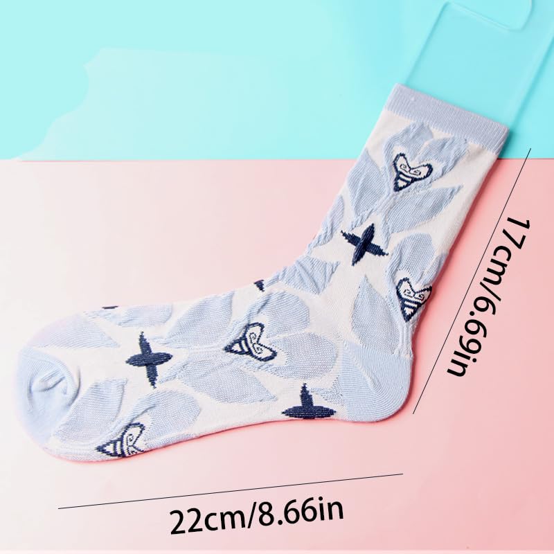 5 Pairs Cartoon Flower Pattern Knitted Crew Socks Comfy Breathable Soft Outdoor Socks3