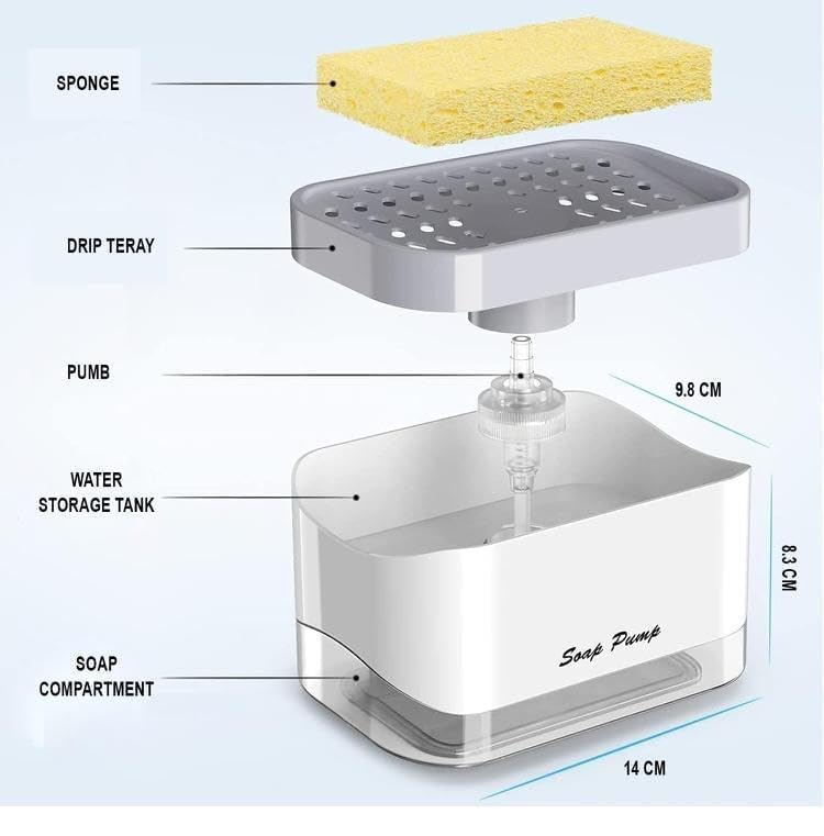 Image of MARKWELL 2 in 1 Kitchen Soap Dispenser with Sponge Holder, 400ml Dishwash Liquid Dispenser for Kitchen Sink, Refillable Dish Soap Pump, Liquid Soap Dispenser for Kitchen & Bathroom