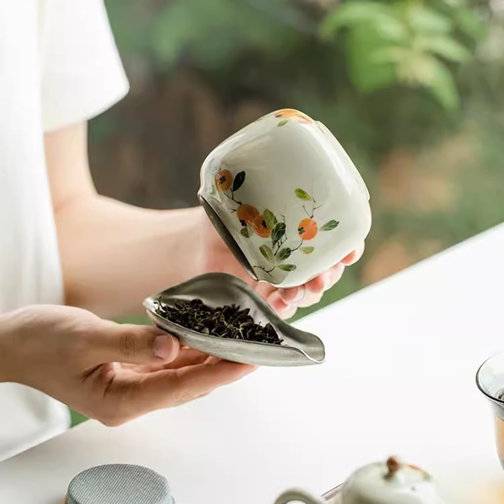 Organizador de Bolsitas de Té Lata de té de caqui puramente pintada a mano, lata sellada, lata de té pequeña portátil de cerámica, minilata de almacenamiento creativa Organizador de Té Contenedor de A
