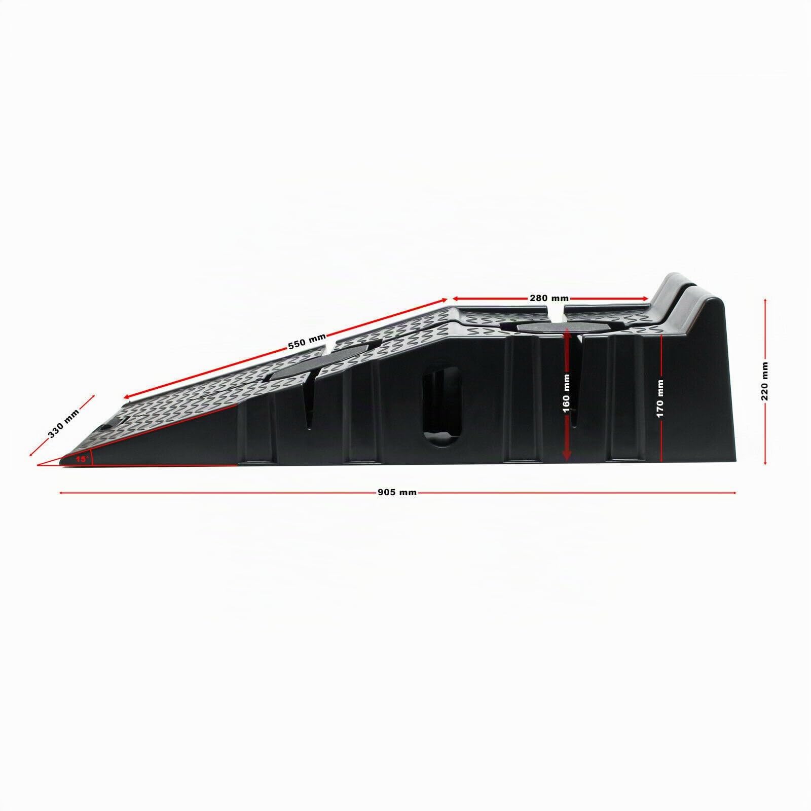 2X Auffahrrampe,Schwellen Rampe, Bordsteinrampe bis 2.5 Tonnen KFZ-Auffahrt Plattform Hebebühne PP, Schwarz,90x33x22cm