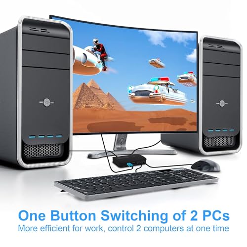 Image of HDMI USB KVM Switch 2 Port Selector Box for 2 Computers Share Keyboard Mouse Printer and 1 HD 4K Monitor, 2 KVM Cables Included (2 PORT HDMI USB KVM Switch Selector)