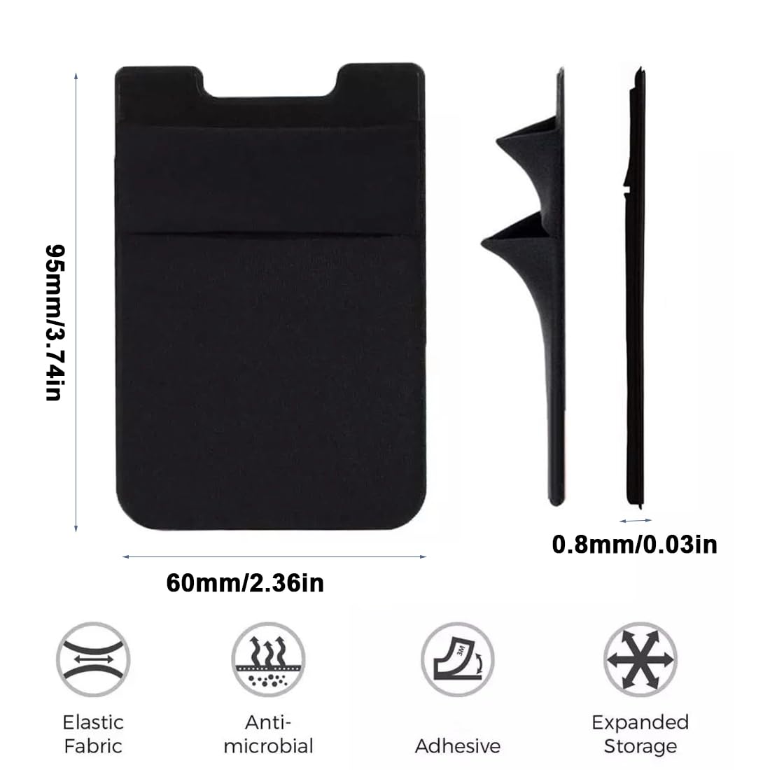 2 Pezzi Porta Carte di Credito per Cellulare, Pelle Vegana Porta, Titolare Della Carta per Cellulare Adesivo, Tasca Adesiva Per Tessere Carte Badge Taschino Autoadesivo Per Cover, Nero