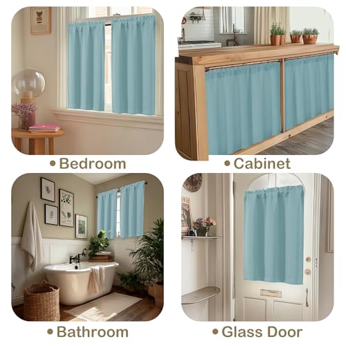 Image of Aqua Blackout Curtains for Small Window Treatment, Light Blocking Short Kitchen Window Curtains Over Sink, Dual Rod Pocket Half Window Tiers for Bathroom Basement, 2x40Wx36L Inches