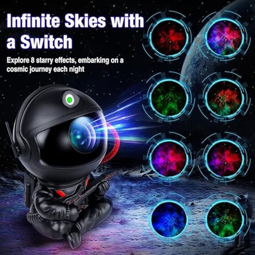 Image of One94Store Astronaut Galaxy Projector Star Night Light - 360 Rotating LED Nebula Lamp with Remote, Timer & Adjustable Head for Kids Room, Bedroom, Home & Party Decor (Guitar Astronaut, Black)