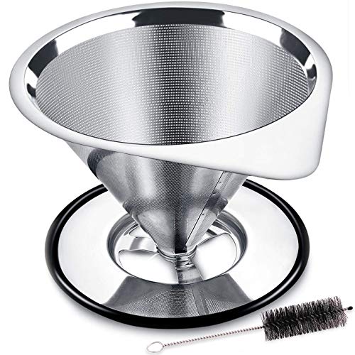 Comparison: Best Metal Coffee Dripper 2 LHS Pour Over Coffee Dripper Stainless Steel Coffee Filter Metal Cone Filter Paperless Reusable Coffee Filter Single Cup Coffee Maker 1-2 Cup With Non-slip Cup Stand and Cleaning Brush
