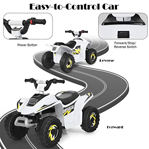 Image of HONEY JOY Ride On ATV, 6V Mini Off-Road Battery Powered Motorized Quad for Kids, Anti-Slip Wheels, RWD 4-Wheeler Electric Ride On Toy Car for Toddlers (White)