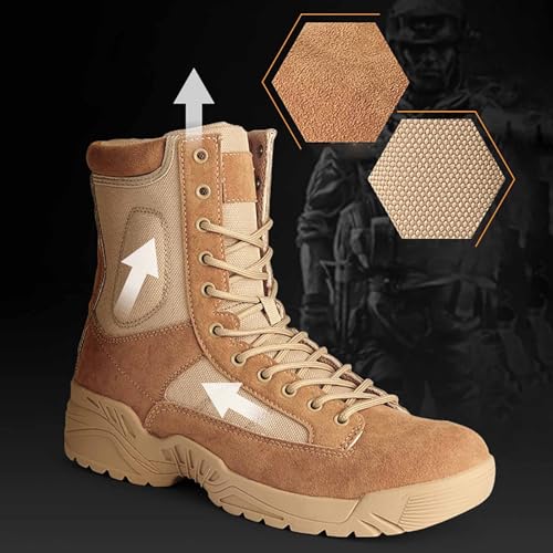 NVBHOF Mens Non Slip Combat Boots, Outdoor Breathable High Top Suede Leather Military Training Boots, Lightweight Lace Up Tactical Boots, for Hiking Military Boots4